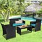 4 Pcs Wicker Conversation Furniture Set Patio Sofa and Table Set